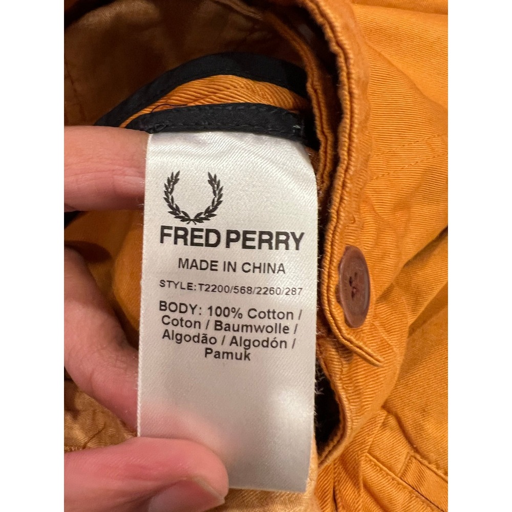 Fred Perry Chino Pants Mens 36 Orange Cotton Straight Leg Mustard Twill Trousers - Picture 5 of 12